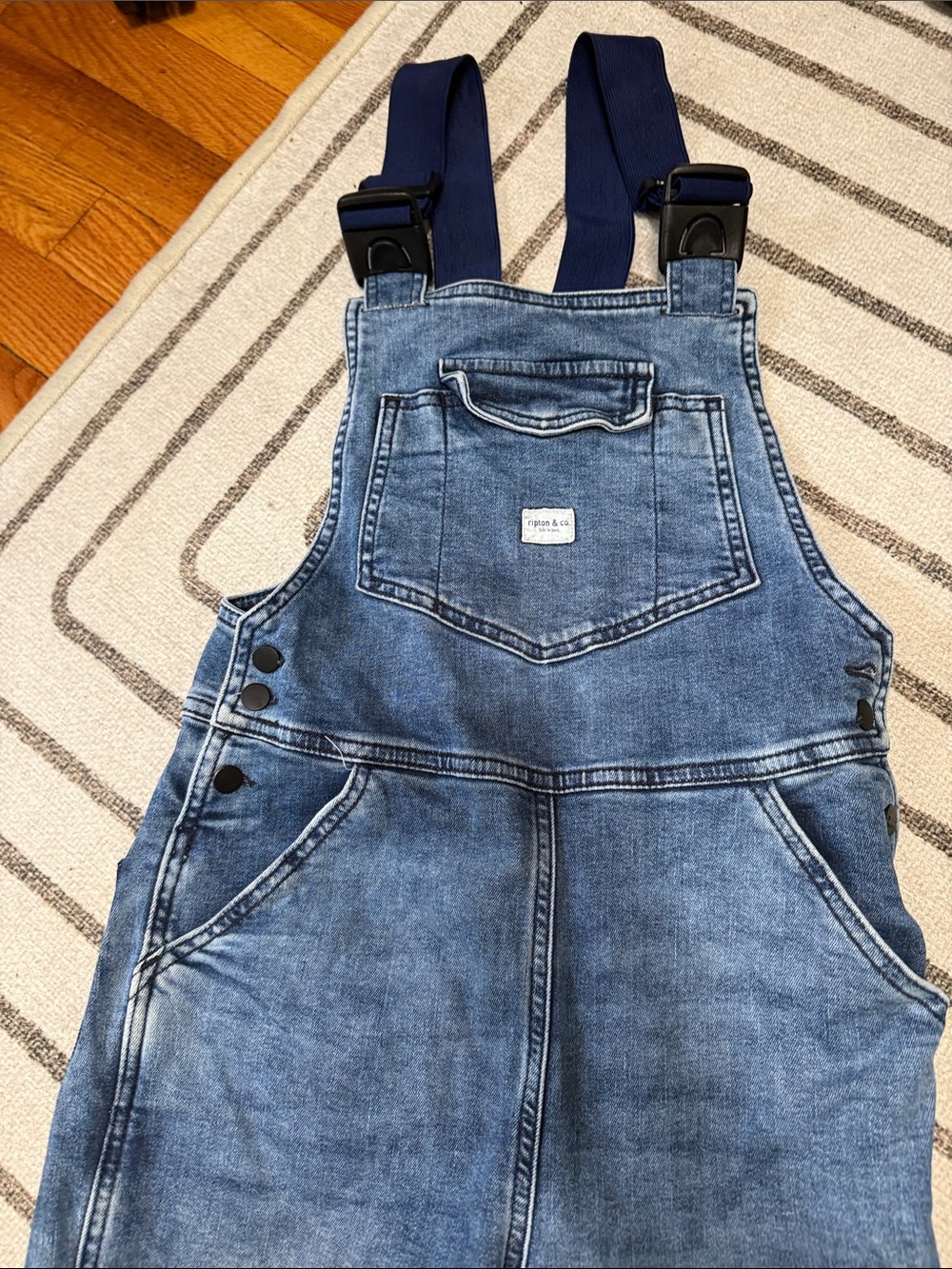 Denim Blue Women's Overalls Jumpsuit with Navy Straps
